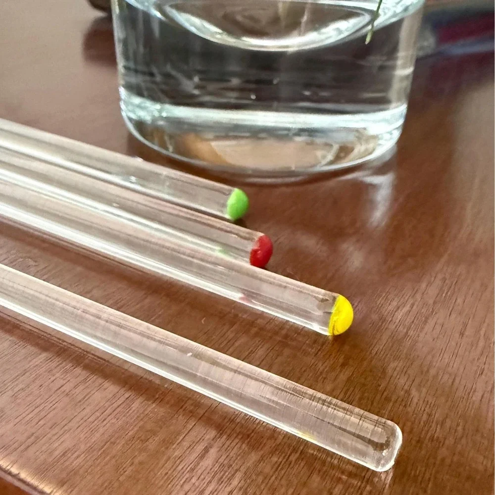 Vintage Glass Swizzle Sticks | Red, Green, Yellow, Clear | MCM Cocktail Set of 4